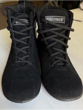 Andrea Black Lace-Up Knit Ankle Boots